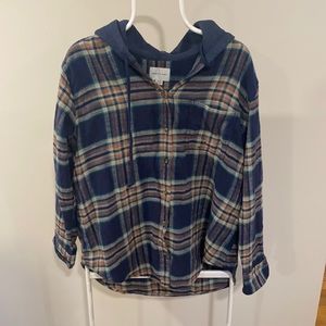 American Eagle Outfitters Flannel Hoodie Blue Orange New With Tags Size Medium